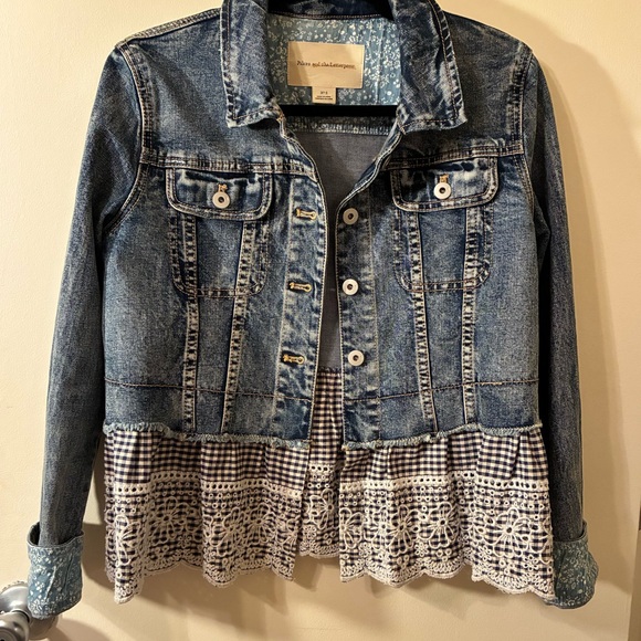 Pilcro and the Letterpress Jackets & Blazers - Anthropologie Pilcro & the Letterpress Denim Jacket Gingham Embroidered Lace S